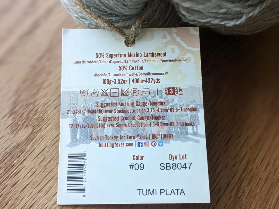 Mirasol Kancha Pintado a Mano Algodón/Hilo Merino Azul/Crema #09 100g/437yds (06000) Foto 4 de 4