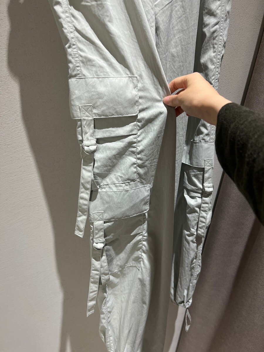New Zara Off Gray Parachute Relaxed Cargo Pants Elastic