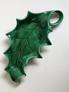 Vintage Christmas Holly Leaf Candy Dish Holland Mold Handmade
