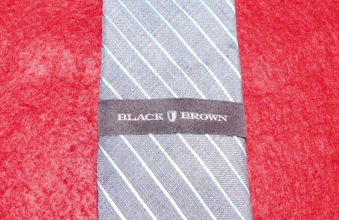 CORBATA A RAYAS NEGRA MARRÓN 1826 GRIS/AZUL CLARO SEDA/LINO - NUEVA CON ETIQUETAS - CORBATAS DE DISEÑADOR. Foto 4 de 4