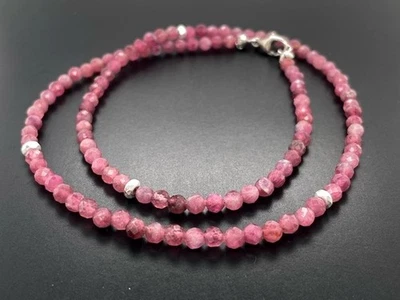 COLLIER 925 /- SILBER RHOD. MIT PINK TURMALIN & HÄMATIT SILBERZEIT SCHMUCKJAGD - Bild 1 von 4