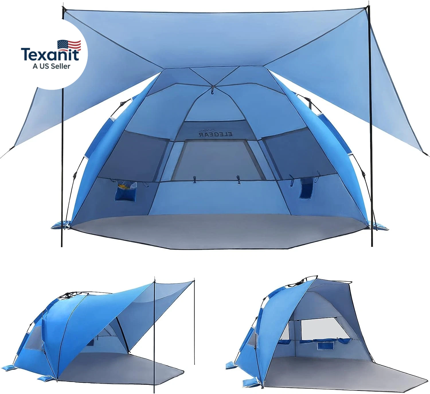 Cumbrex™ Beach Tent with 360° Removable Canopy, 4-6 Person Pop up Sun Shade Shel