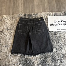 Vintage 90  s Akademiks Black Denim Y2K Baggy Jorts Jean Shorts Size 38 RARE HTF