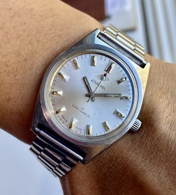 SERVICED 1970s Vintage Enicar Ocean Pearl Watch 36mm All Stainless Steel AR-160