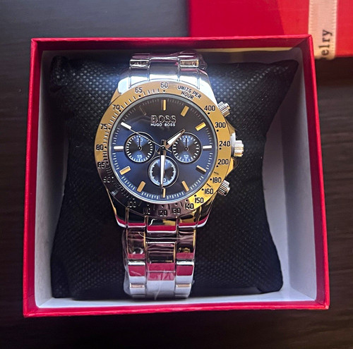 BOSS Hugo Boss Men's Chronograph Blue Dial SS Bracelet Quartz Watch Box