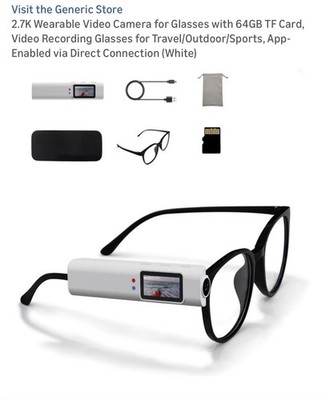Wearable Camera Glasses 2.7K USB Video Voice Recording App-Enabled