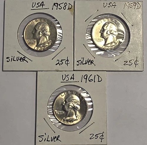 +1/2 OZ of SILVER !! 3 Beautiful Washington Quarters (BU) 1958D, 1959D & 1961D