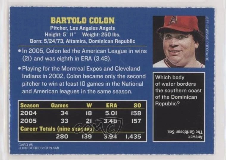 2005 Sports Illustrated for Kids Series 4 Bartolo Colon #5 - Image 2 of 2