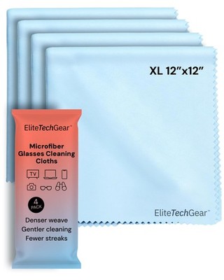 Large Eye Glass Clean Cloths 4Pack 12'' x 12''  StreakFree, Oversized Microfibe...
