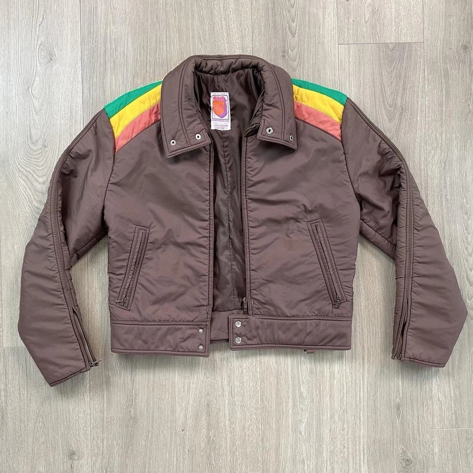 Abrigo chaqueta de esquí acolchada a rayas arco iris SKYR vintage años 70 Foto 3 de 4