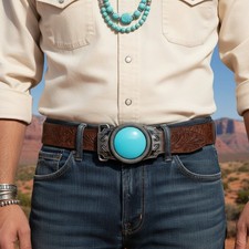 NEW Men Women Western Fashion Belt Buckle Silver Metal Turquoise South Cowboys