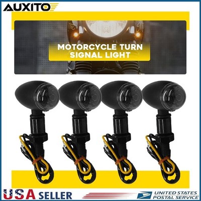 4X Black Motorcycle Turn Signal Lights Mini Bullet Blinker Amber Indicator Light