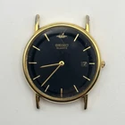 Seiko Quartz 5Y39-7010 Gold Tone Black Dial Date Function 32mm Vintage St. Steel