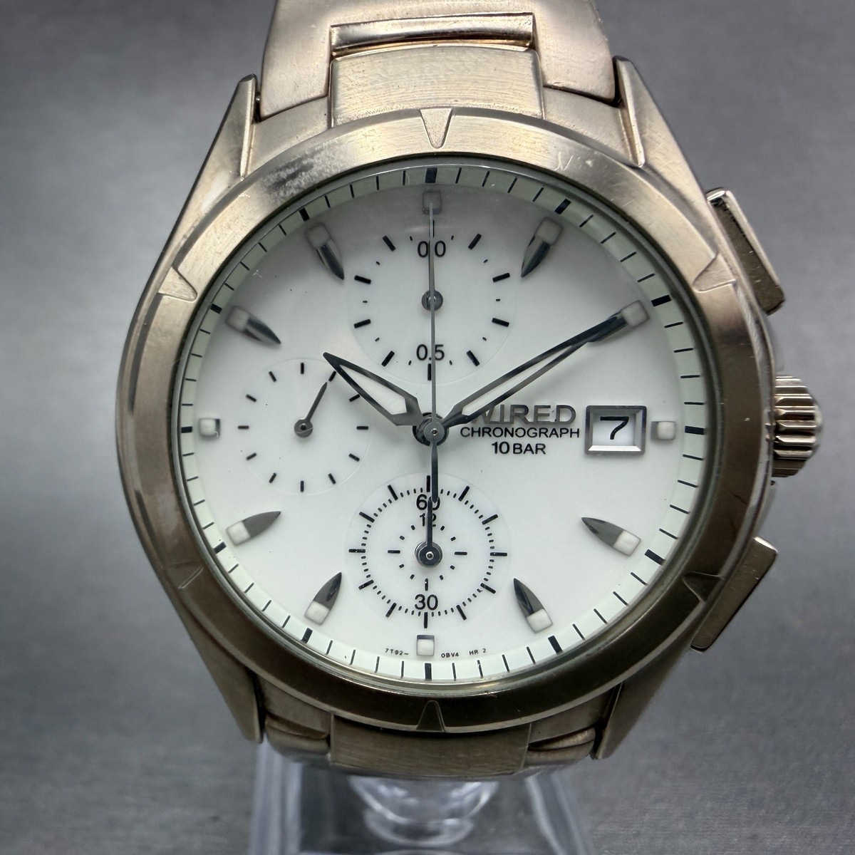 Seiko Wired Chronograph Watch Men 39mm White Dial Steel Date 7T92