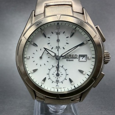 Seiko Wired Chronograph Watch Men 39mm White Dial Steel Date 7T92