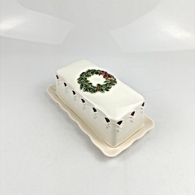Mary Ann Baker Christmas Butter Dish Wreath Otagiri Japan Holiday Ceramic