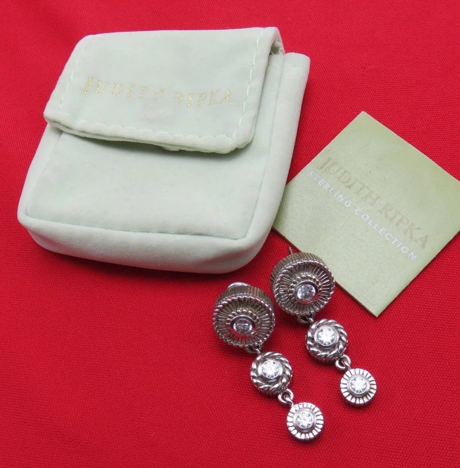 Brincos de prata esterlina Judith Ripka zircônia cúbica cristal transparente 831f - Imagem 2 de 4