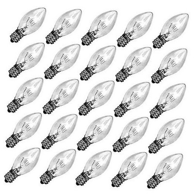  25 Pack C7 Christmas Light Bulbs, C7 Incandescent Christmas Replacement Clear