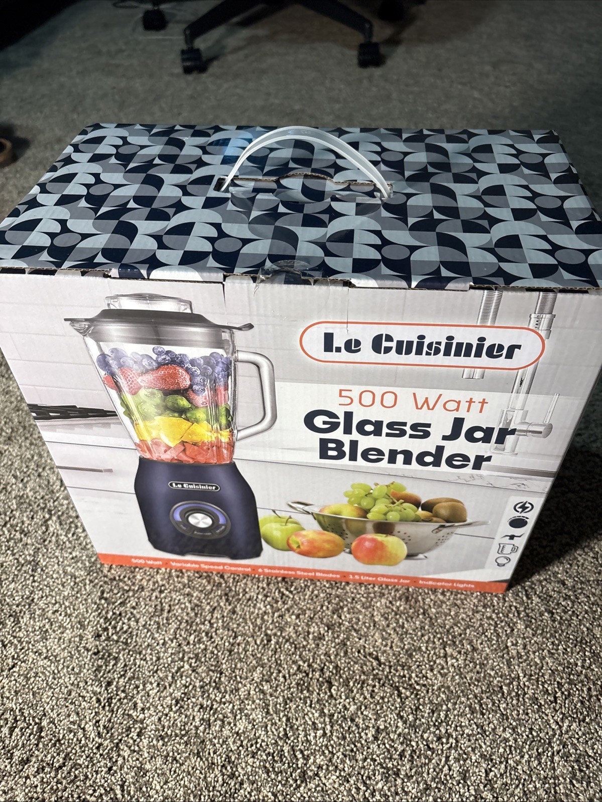 La Cuisinier 500 Watt Glass Jar Black Blender