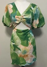 PINK DIAMOND size 8 Mini Dress Sexy Floral Print Puff Sleeve Cut Out Midriff EUC