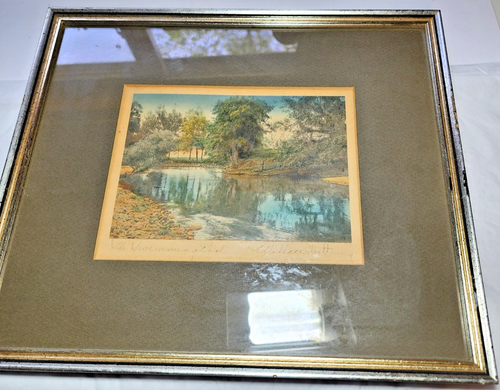 WALLACE NUTTING "The Swimming Pool" HAND TINTED SIGNED FRAMED PRINT - Picture 6 of 6