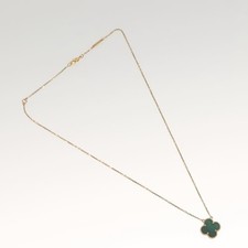 Van Cleef & Arpels Vintage Alhambra Pendant Necklace 18K Yellow Gold and Malachi