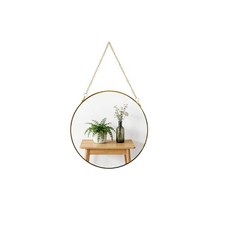 9.6-inch Modern Round Wall Mirror with Metal Frame and Hanging Chain, Suitabl...