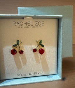 Rachel Zoe Sterling Silver Cubic Zirconia Cherry Earrings, Brand New