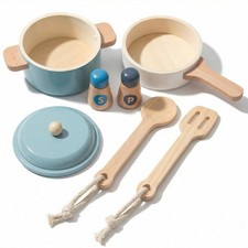 Premium Toddler Play Kitchen Toys, Wooden Kitchen Utensils, Accessories for P...