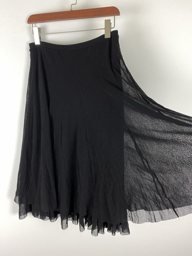 FUZZI Black Stretch Midi Layered Nylon Mesh High-Low A-Line Skirt Size M - Picture 7 of 16
