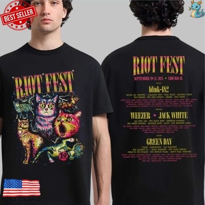 Riot Fest 2025 Douglass Park Chicago September Funny Cat Art 2 Sided T-Shirt