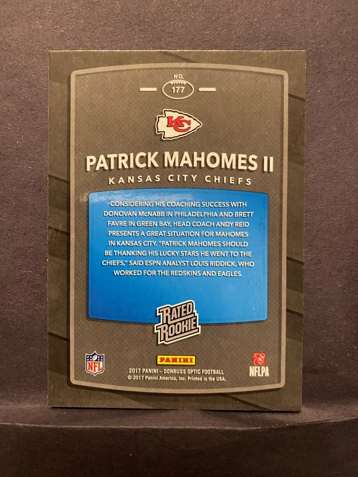 Panini Donruss Optic 2017 clasificación RC base de novato SP Patrick Mahomes II (KC Chiefs) Foto 2 de 2