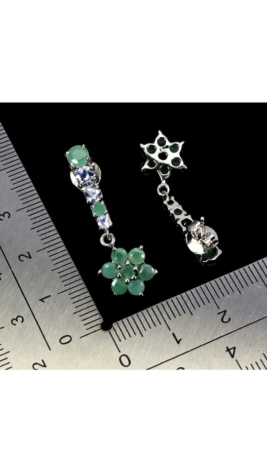 925 Sterling Silber Ohrringe Rund Smaragd 4mm Tansanit Edelstein Schmuck - Bild 3 von 4