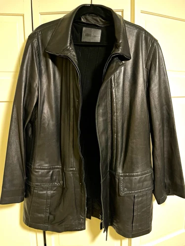 Bally Men's Black Lambskin Leather Coat Zip/Button Removable Lining Size 44 - product listing photo