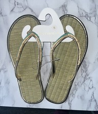 Accessorize Monsoon Seagrass Flip Flops Size S Small UK 3 4 Gold Blue Beads New