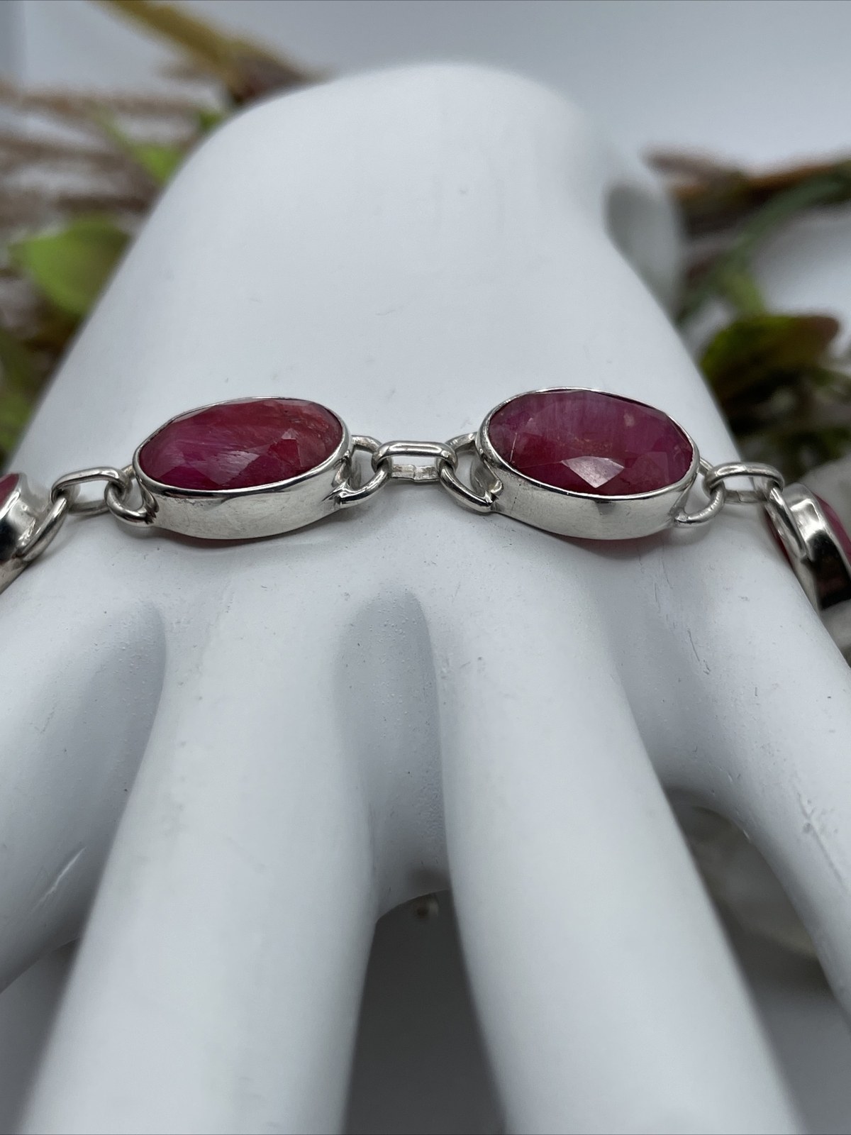 Sterling Silver Genuine Ruby Toggle Bracelet 7-8”… - image 2