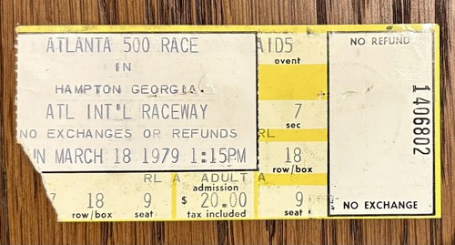 1979 Buddy Baker Wins Atlanta 500 Ticket Stub ATL INTL Raceway Nascar Cup Series