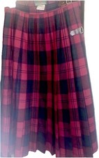 The Scotch House Wool Kilt Skirt Sz 10 Maroon Plaid Pleated Scottish Academia