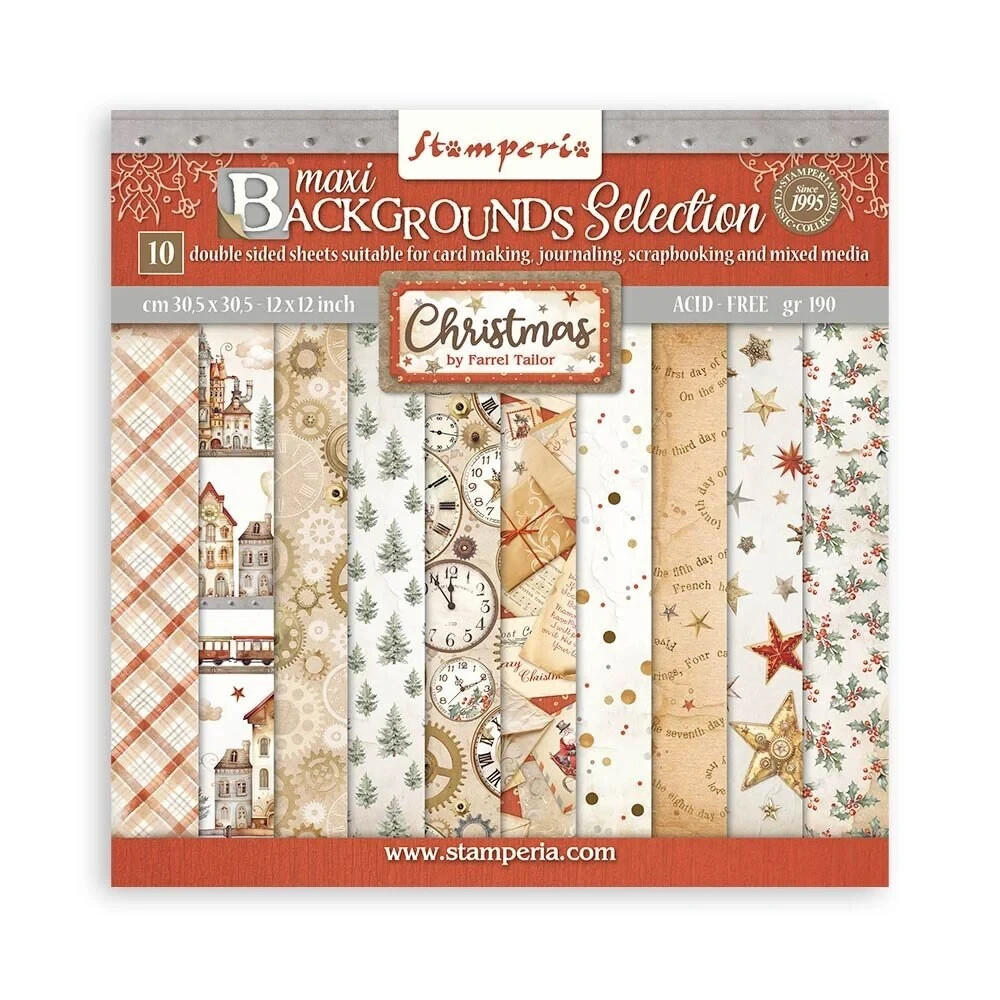 NEW Stamperia 12"" x 12"" Paper Sheets Gear Up For Christmas Maxi Background