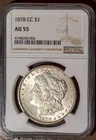 1878-CC $1 Silver Morgan Dollar AU 55 NGC # 4748058-006 + Bonus