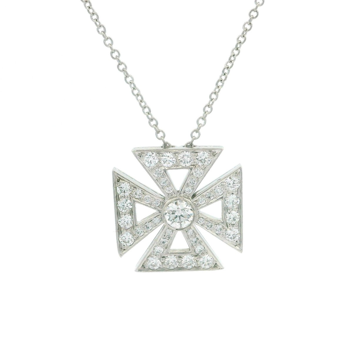 Tiffany & Co. Platinum 0.52ctw Diamond Maltese Cross Pendant on 16