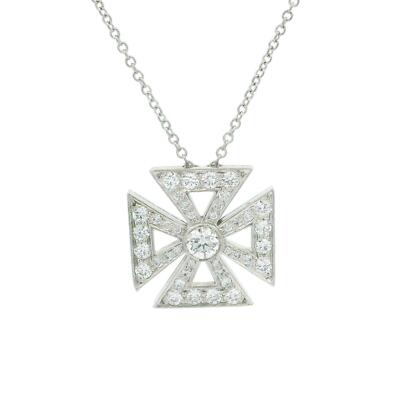 Tiffany & Co. Platinum 0.52ctw Diamond Maltese Cross Pendant on 16