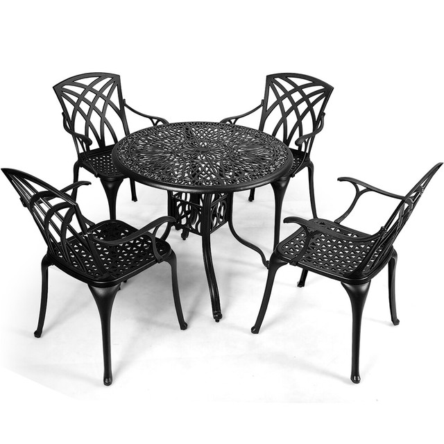 Cast Aluminum 5 Piece Outdoor Dining Set With Table And 4 Bronze 5 Piece Sets For Sale Online Ebay
