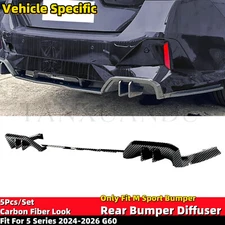 Carbon Fiber Look 5Pcs Rear Bumper Diffuser For BMW 5 Series 24-26 G60 Shark Fin