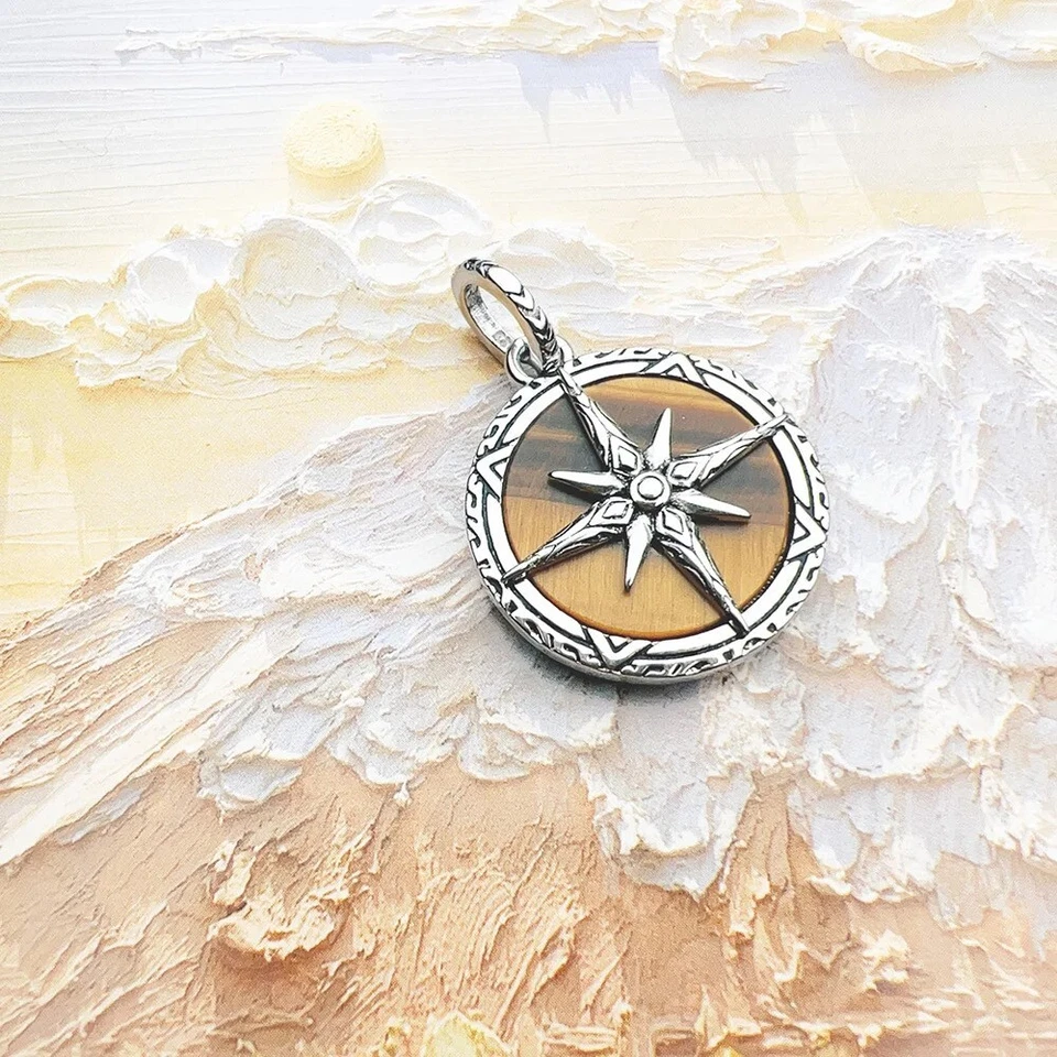 925纯银罗盘老虎眼吊坠小饰品北极星复古小饰品 — 第 4/4 张图片
