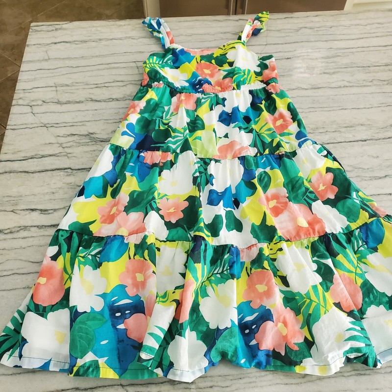 Gymboree Girls Tropical Floral Tiered Midi Dress Size 7