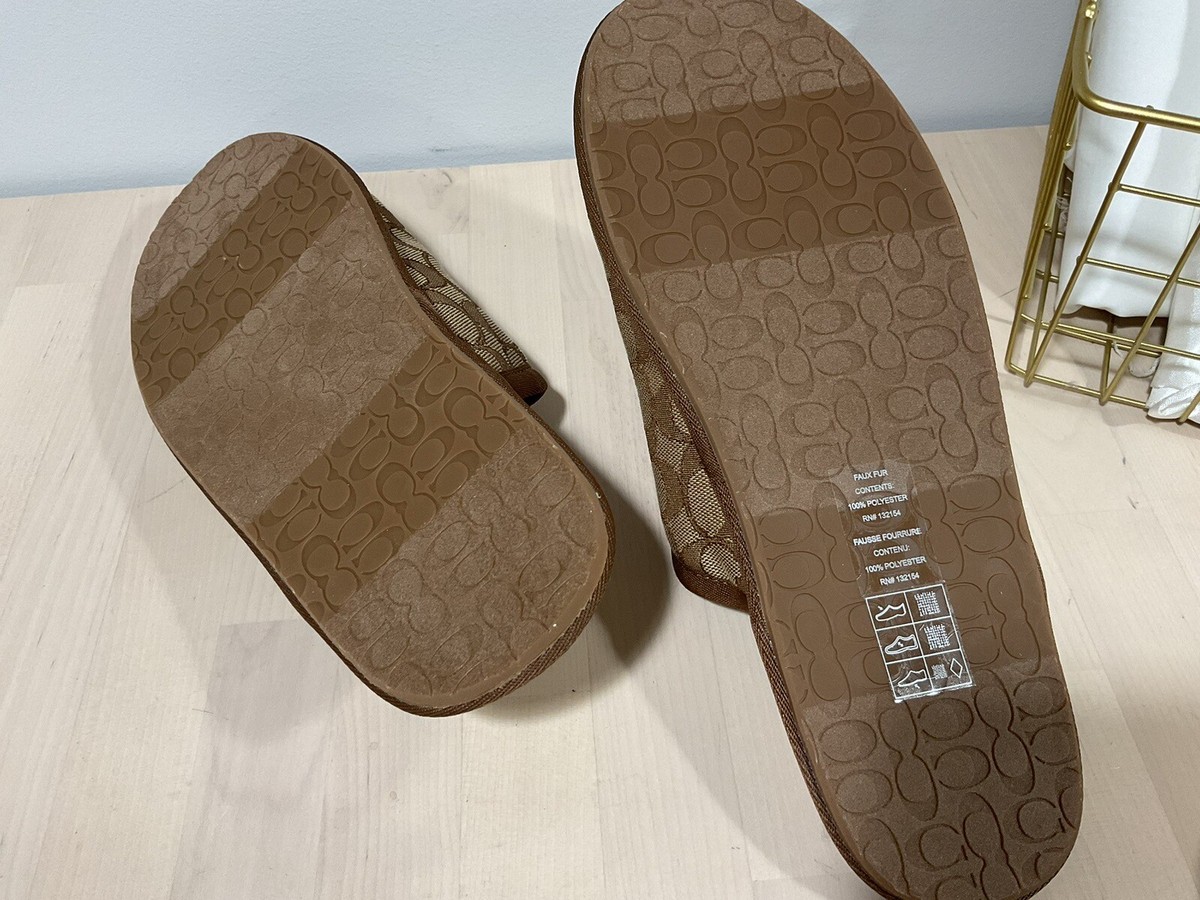 Coach C7078 SIGNATURE PRINT SLIPPERS Size 10 Jacquard Logo Black