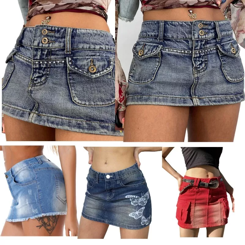 Sunisery Women's Slim Ruffle Pleated Denim Skirts Y2K A-Line Short Jean  Mini Skirts Light Blue S - Walmart.com