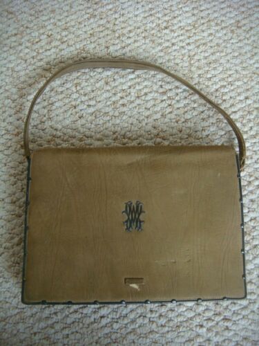 Original Vintage 1910-1920's Suede & Silver Edging Monogrammed Handbag + Pencil