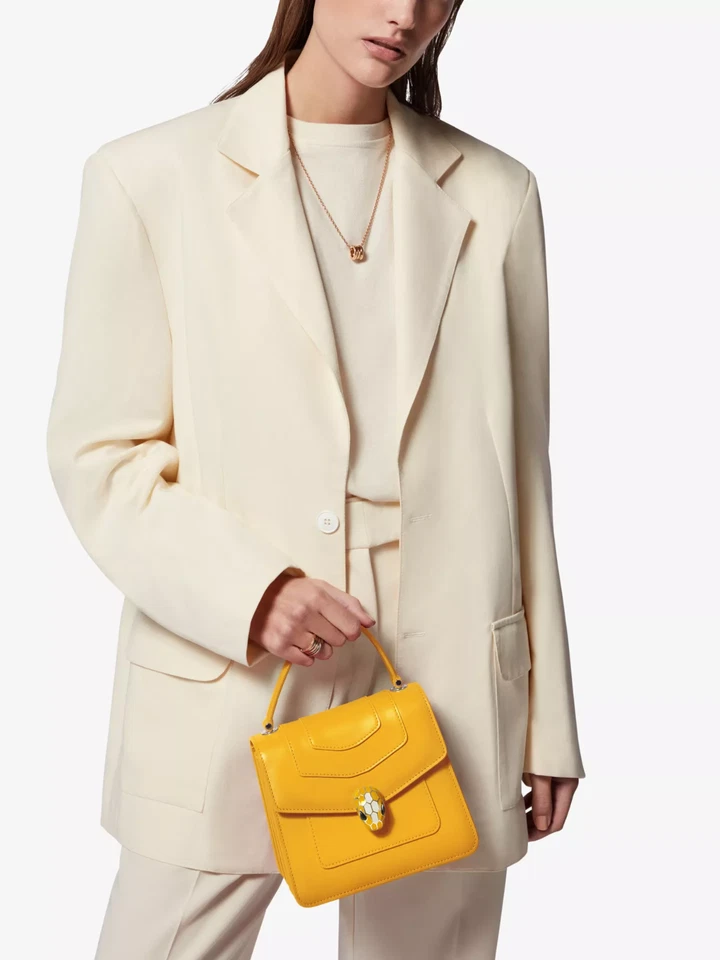 Bvlgari Serpenti Forever Top Handle Crossbody Leather Bag Safron Yellow £2730 UK — 第 3/4 张图片
